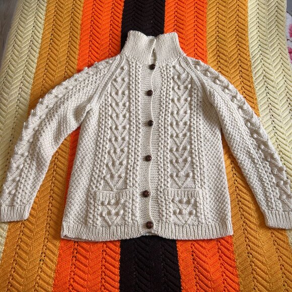 1990s handmade vintage button up wool fishermans aran cardigan! - Picture 12 of 16